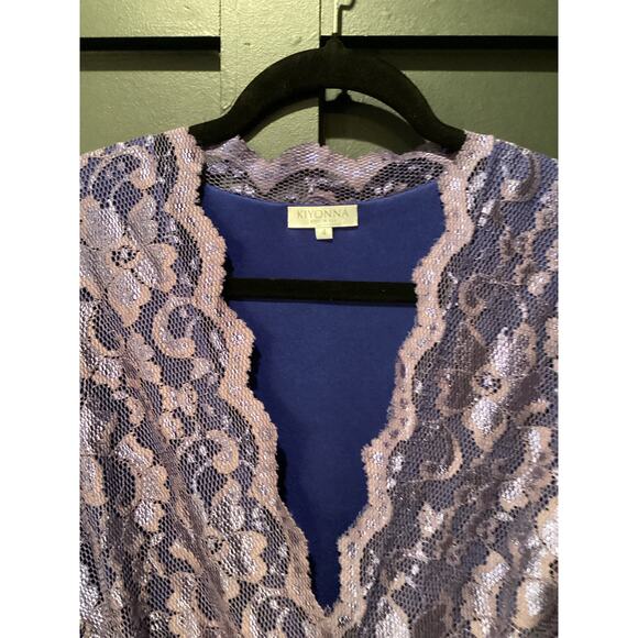 Kiyonna Mademoiselle Lace Cocktail Dress purple blue knee length Size 4 26 28 - Picture 3 of 9